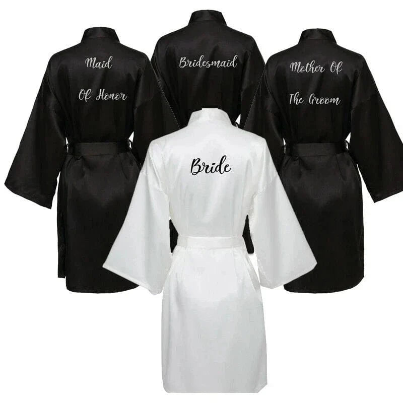 Satin Silk Robe Bride Robe Women Wedding Robe Bridesmaid Robes Dressing Bridal Robes Black - A-1 Thread Vault