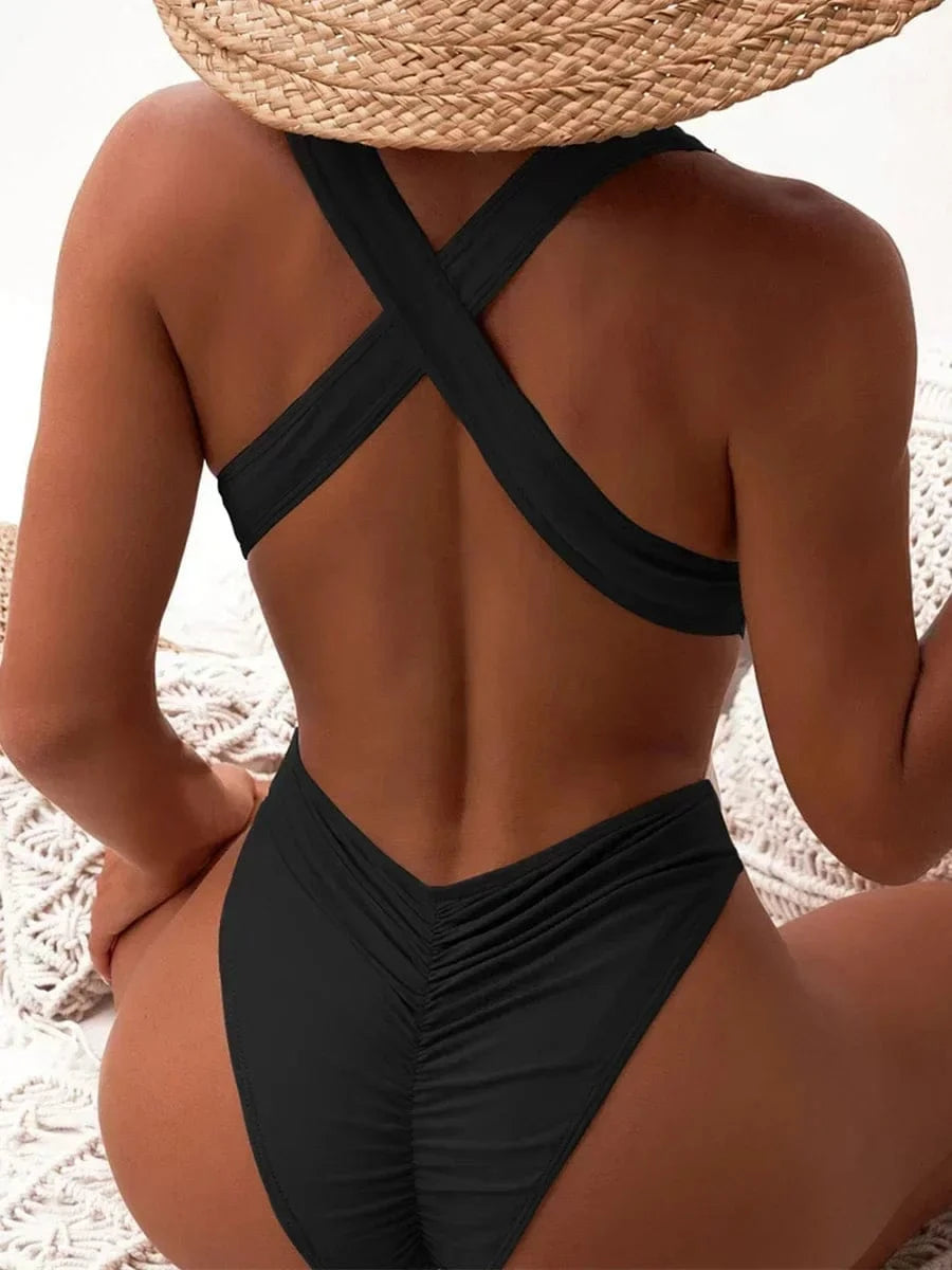 Scrunch Butt Swimsuits Deep V Neck Cross Backless One Piece Swimsuit Women Swimwear Female Monokini High Cut Bathing Suit Swim - A-1 Thread Vault