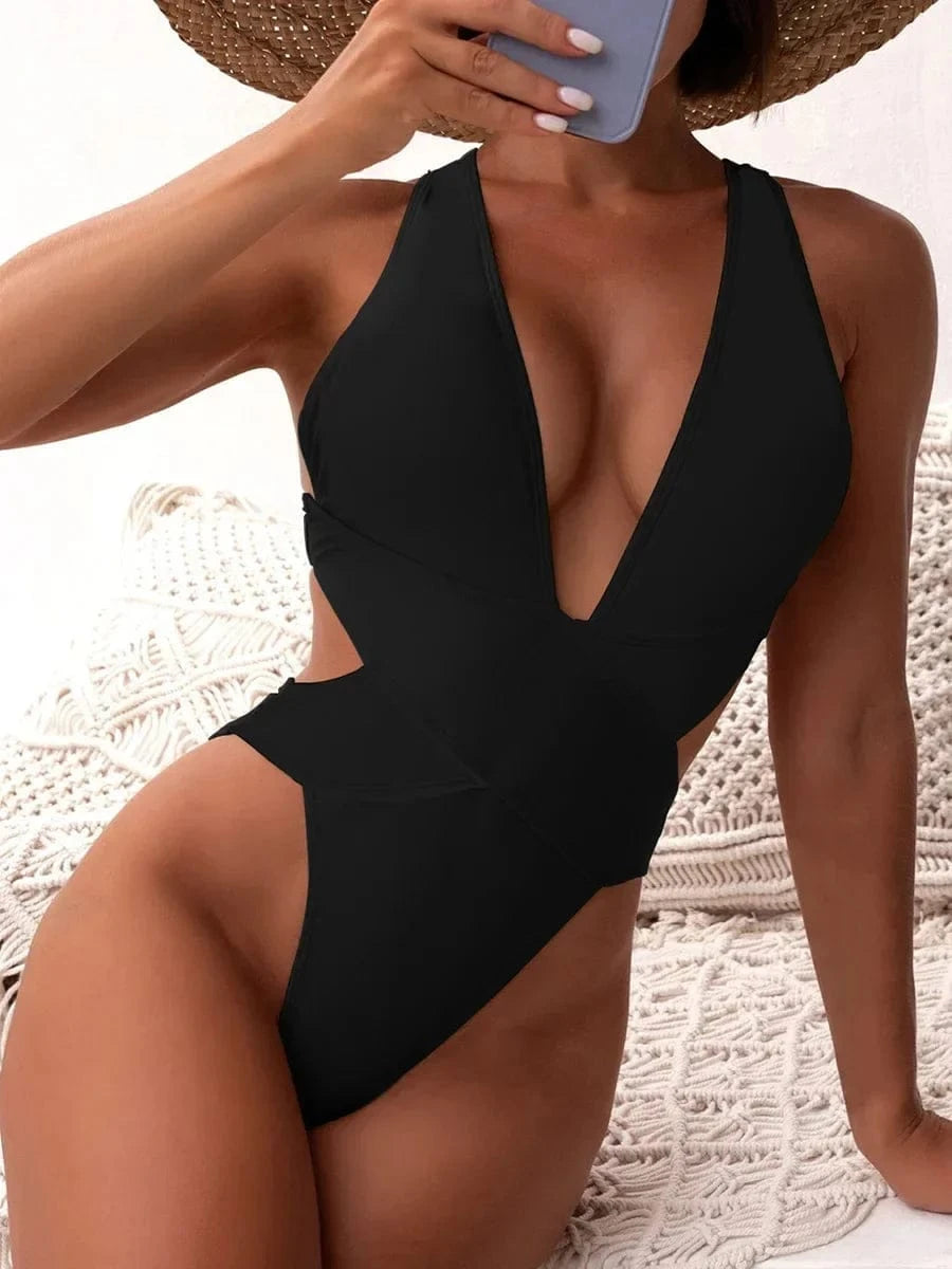 Scrunch Butt Swimsuits Deep V Neck Cross Backless One Piece Swimsuit Women Swimwear Female Monokini High Cut Bathing Suit Swim - A-1 Thread Vault