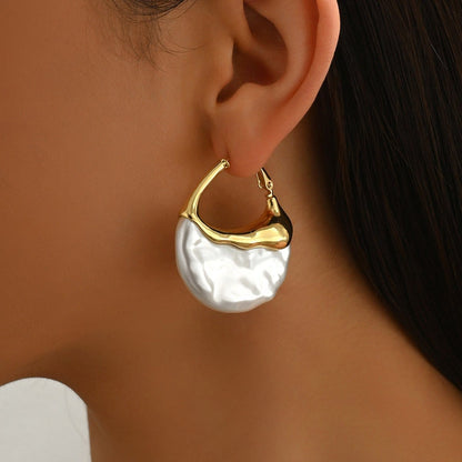 Sculpted Pearl Drop Hoop Earrings (MAC415) - A-1 Thread Vault