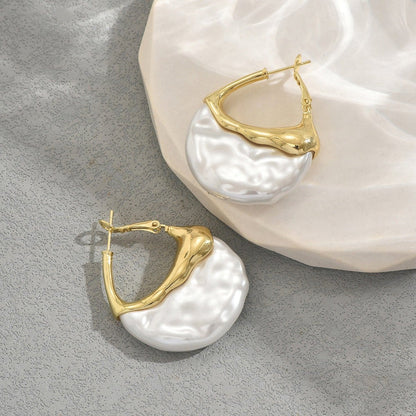 Sculpted Pearl Drop Hoop Earrings (MAC415) - A-1 Thread Vault