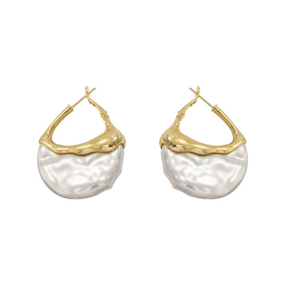 Sculpted Pearl Drop Hoop Earrings (MAC415) - A-1 Thread Vault