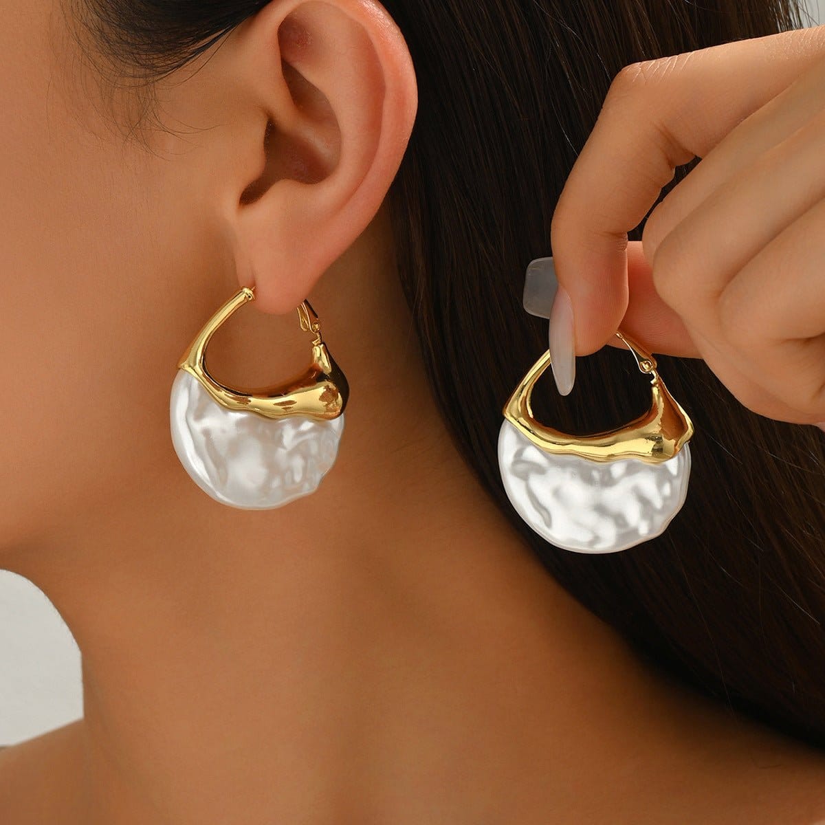 Sculpted Pearl Drop Hoop Earrings (MAC415) - A-1 Thread Vault