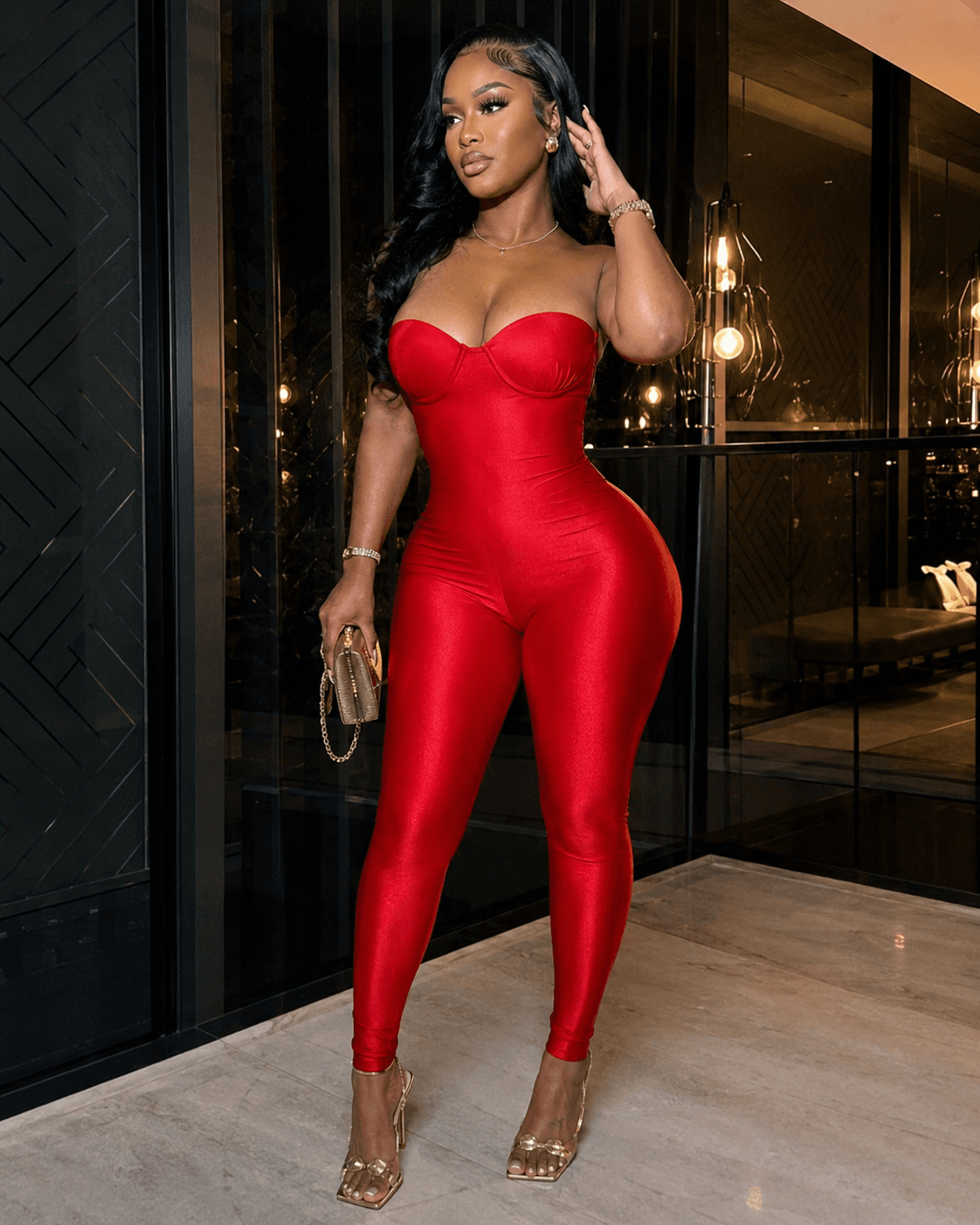Sculpted Strapless Bustier Bodycon Jumpsuit - A-1 Thread Vault