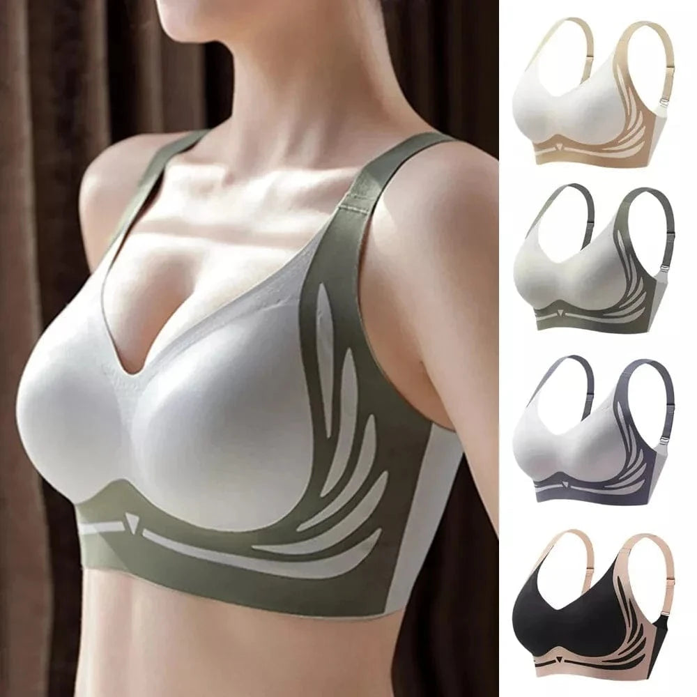 Seamless Ladies Underwear V-neck No Steel Ring Small Chest Gathered Adjustable Comfortable Thin Top Bra Breathable Gathered - A-1 Thread Vault
