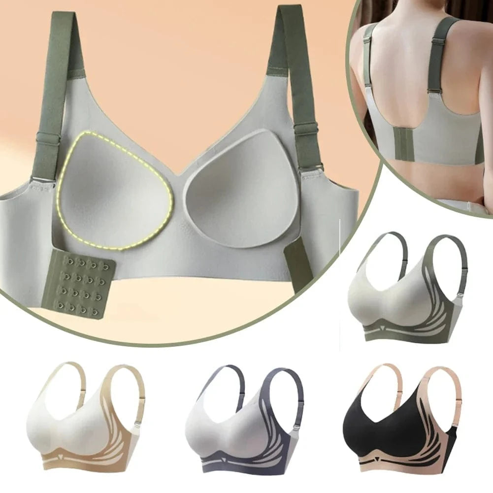 Seamless Ladies Underwear V-neck No Steel Ring Small Chest Gathered Adjustable Comfortable Thin Top Bra Breathable Gathered - A-1 Thread Vault