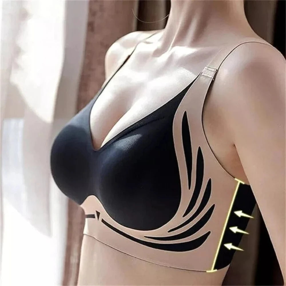 Seamless Ladies Underwear V-neck No Steel Ring Small Chest Gathered Adjustable Comfortable Thin Top Bra Breathable Gathered - A-1 Thread Vault