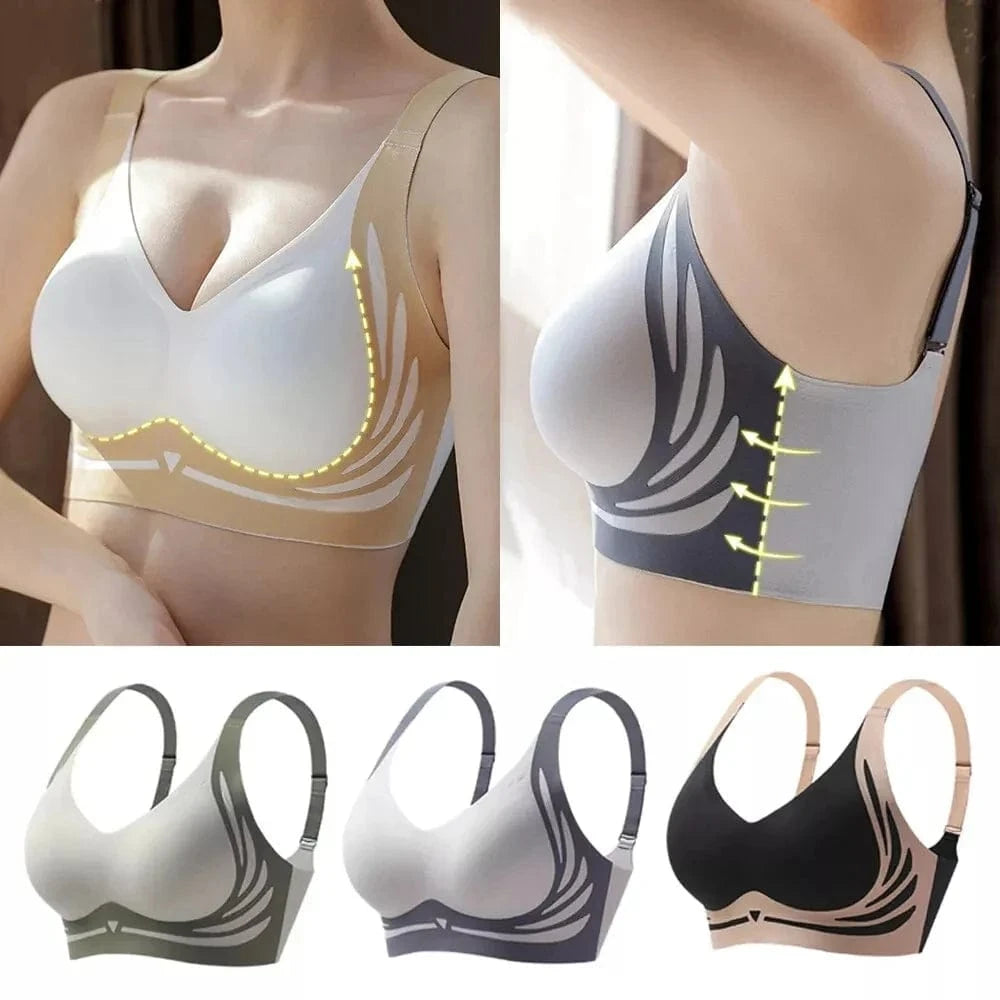 Seamless Ladies Underwear V-neck No Steel Ring Small Chest Gathered Adjustable Comfortable Thin Top Bra Breathable Gathered - A-1 Thread Vault