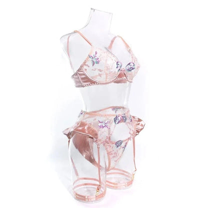 Sensual Women Lingerie Fancy Floral Sheen Silk Underwear Transparent Garter Exotic Sets Fairy Luxury Intimate Goods - A-1 Thread Vault