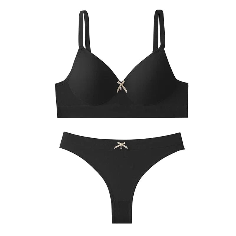 [set]Newest Sexy Lace Underwear Set Padded Bra Set Without Steel Ring Solid Women's Underwear Brassiere Comfortable Fitness Crop - A-1 Thread Vault
