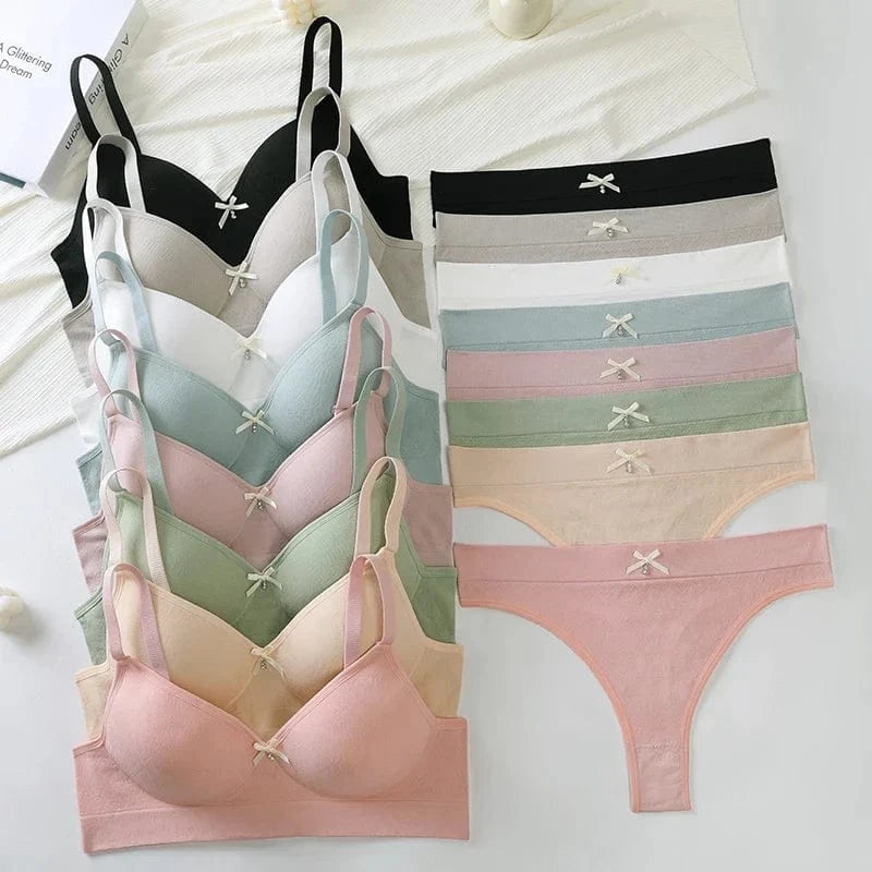 [set]Newest Sexy Lace Underwear Set Padded Bra Set Without Steel Ring Solid Women's Underwear Brassiere Comfortable Fitness Crop - A-1 Thread Vault