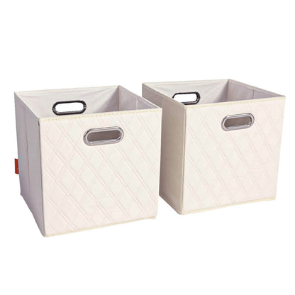 Set of 2: 11-13" Foldable Diamond Patterned Faux Leather Storage Cube Bins - A-1 Thread Vault