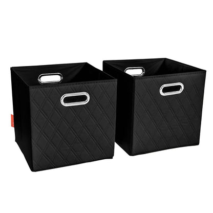 Set of 2: 11-13" Foldable Diamond Patterned Faux Leather Storage Cube Bins - A-1 Thread Vault