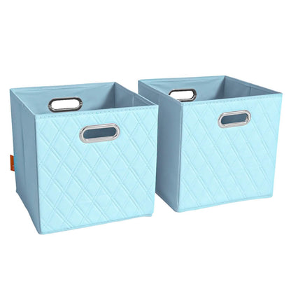 Set of 2: 11-13" Foldable Diamond Patterned Faux Leather Storage Cube Bins - A-1 Thread Vault