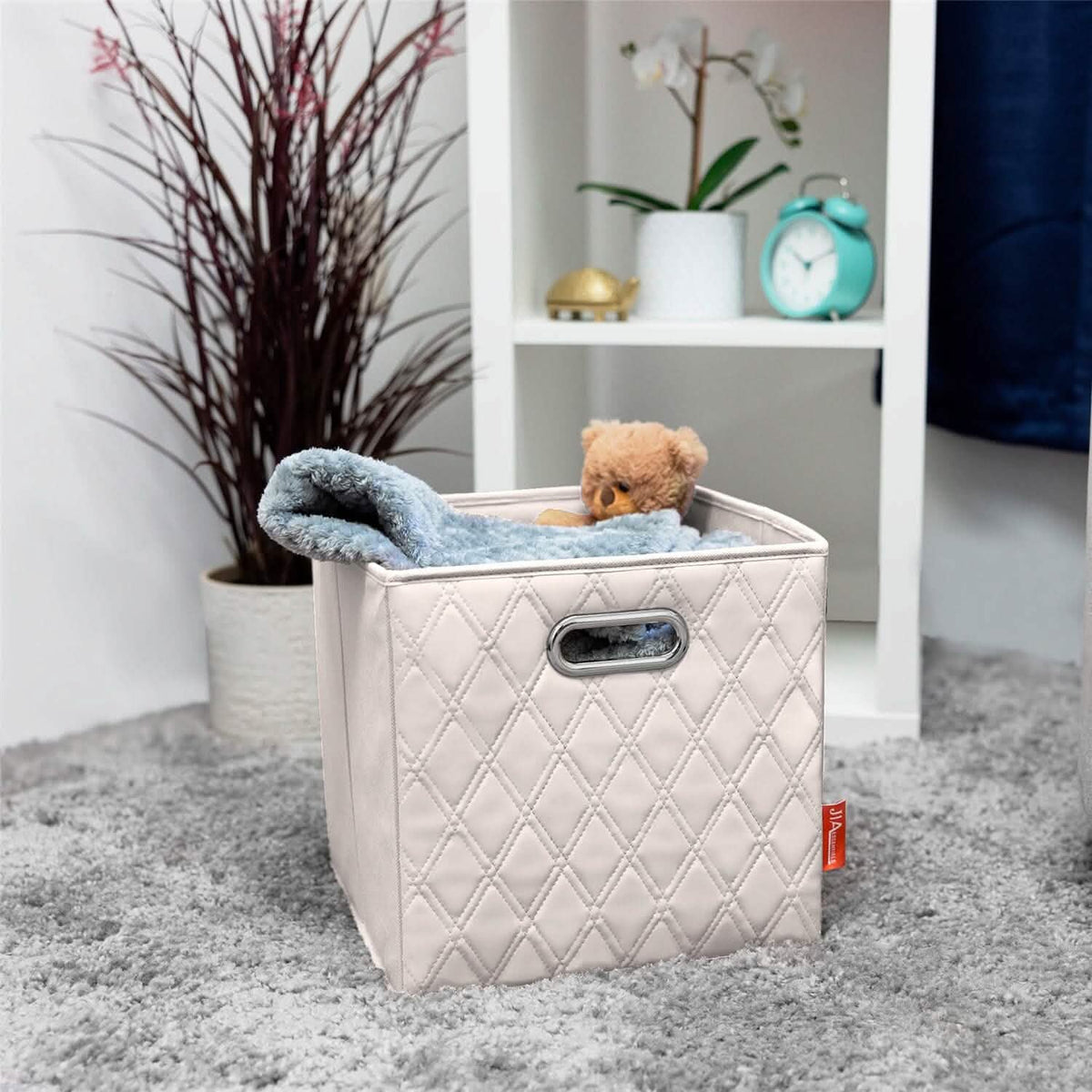 Set of 2: 11-13" Foldable Diamond Patterned Faux Leather Storage Cube Bins - A-1 Thread Vault