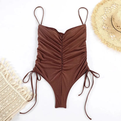 Sexy Bandeau Ruched One Piece Swimsuit Women's Swimwear Backless Monokini White Black Blue Bathing Suit - A-1 Thread Vault