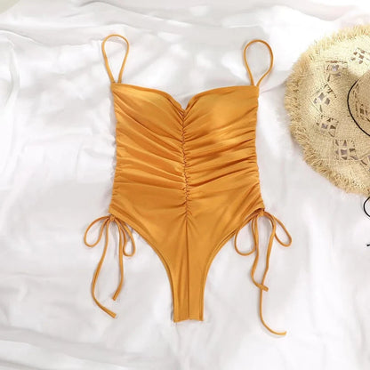 Sexy Bandeau Ruched One Piece Swimsuit Women's Swimwear Backless Monokini White Black Blue Bathing Suit - A-1 Thread Vault