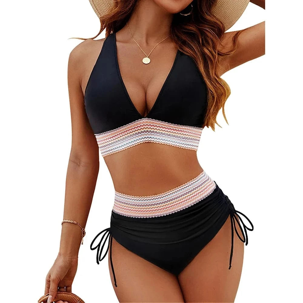 Sexy Bikini 2025 Swimwear Women High Waisted Bikini Sets Female Swimsuits Two Pieces Drawstring One Piece Bathing Suit Beahwear - A-1 Thread Vault