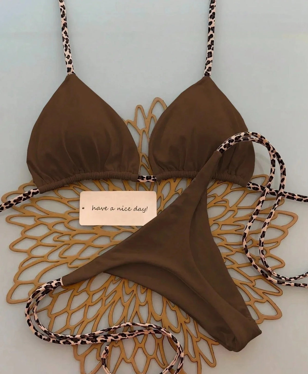 Sexy Bikini Women's Swimsuit Strap Halter Neck Triangle Cup Beachwear Pure Color Cheeky Two Piece Swimsuits Bathing Swimwear - A-1 Thread Vault