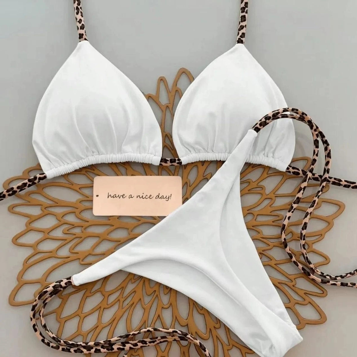 Sexy Bikini Women's Swimsuit Strap Halter Neck Triangle Cup Beachwear Pure Color Cheeky Two Piece Swimsuits Bathing Swimwear - A-1 Thread Vault