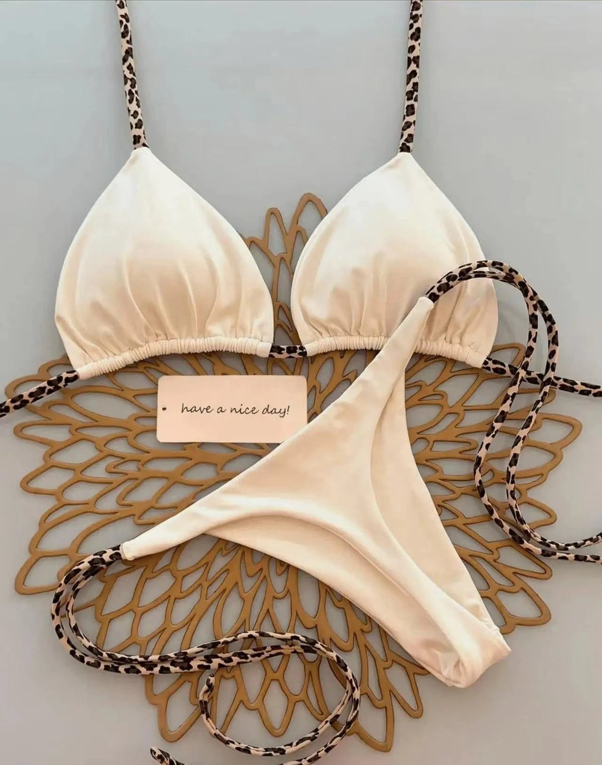 Sexy Bikini Women's Swimsuit Strap Halter Neck Triangle Cup Beachwear Pure Color Cheeky Two Piece Swimsuits Bathing Swimwear - A-1 Thread Vault