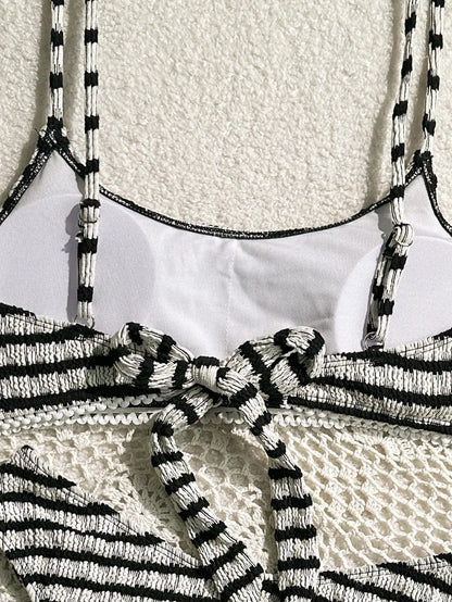 Sexy Black Striped Bikinis 2025 Women Halter Pleate Push Up Micro Swimsuit Brazilian Beach Bathing Suit Holiday Thong Swimwear - A-1 Thread Vault