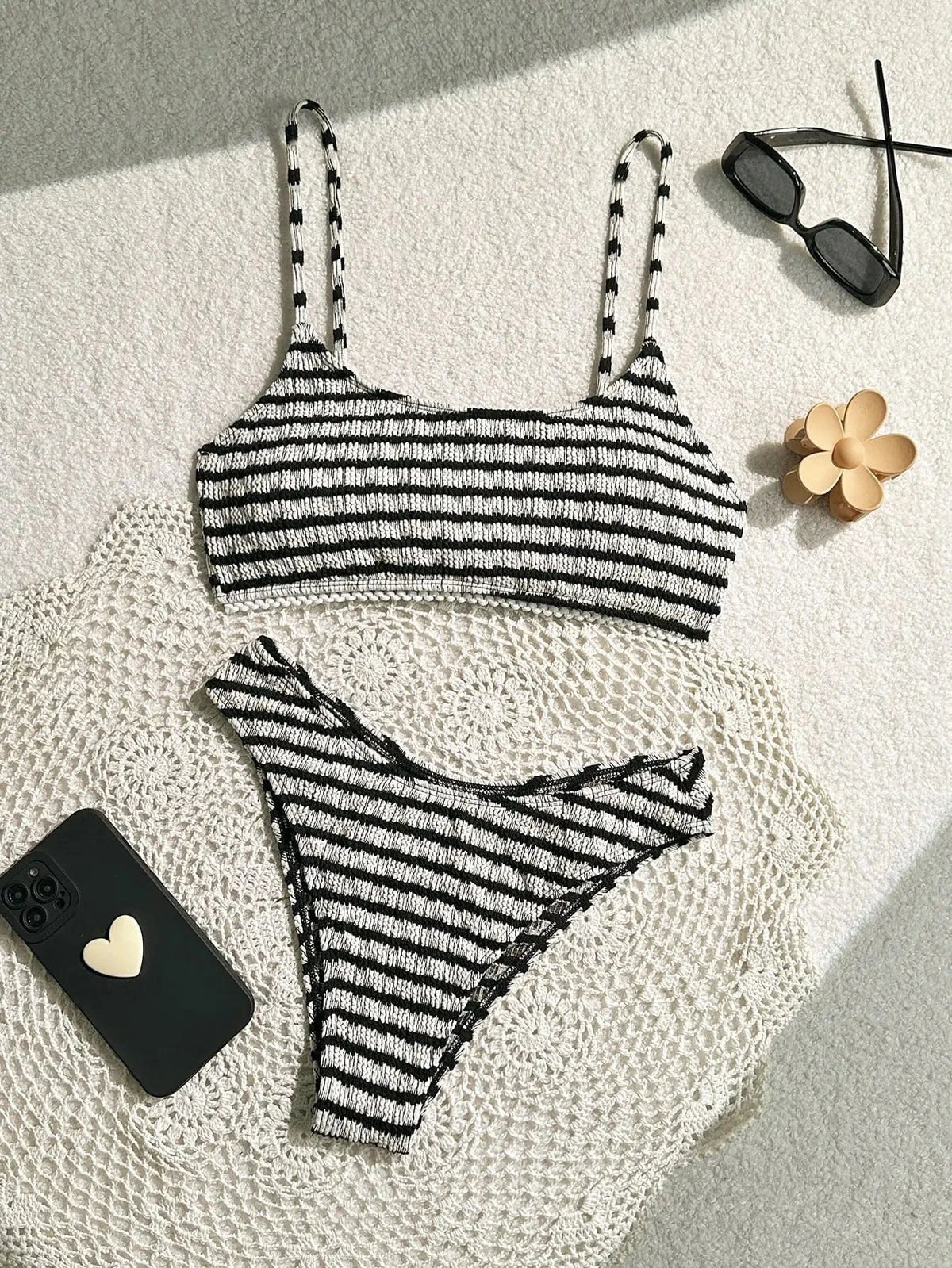 Sexy Black Striped Bikinis 2025 Women Halter Pleate Push Up Micro Swimsuit Brazilian Beach Bathing Suit Holiday Thong Swimwear - A-1 Thread Vault