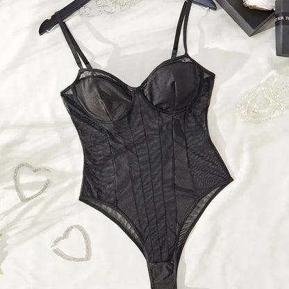 Sexy Bodysuit Lingerie Tight Fitting Women Deep V-neck Shaping Adjustable Shoulder Straps Reinforced Sexy Soft Padded Bra Top - A-1 Thread Vault