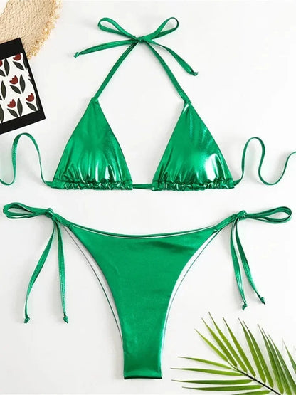 Sexy Brozing Gold Bikinis Sets Women Push Up Micro Bikini Swimsuit 2025 Brazilian Beach Bathing Suit Tie Side Triangle Swimwear - A-1 Thread Vault