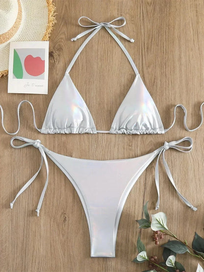 Sexy Brozing Gold Bikinis Sets Women Push Up Micro Bikini Swimsuit 2025 Brazilian Beach Bathing Suit Tie Side Triangle Swimwear - A-1 Thread Vault