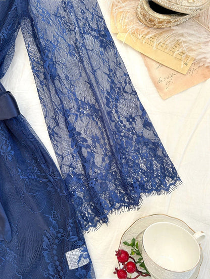 Sexy Elegant Pure Color Mesh Nightgown Set Transparent Lace Robe Sleepwear Casual Comfortable Women's pajamas - A-1 Thread Vault