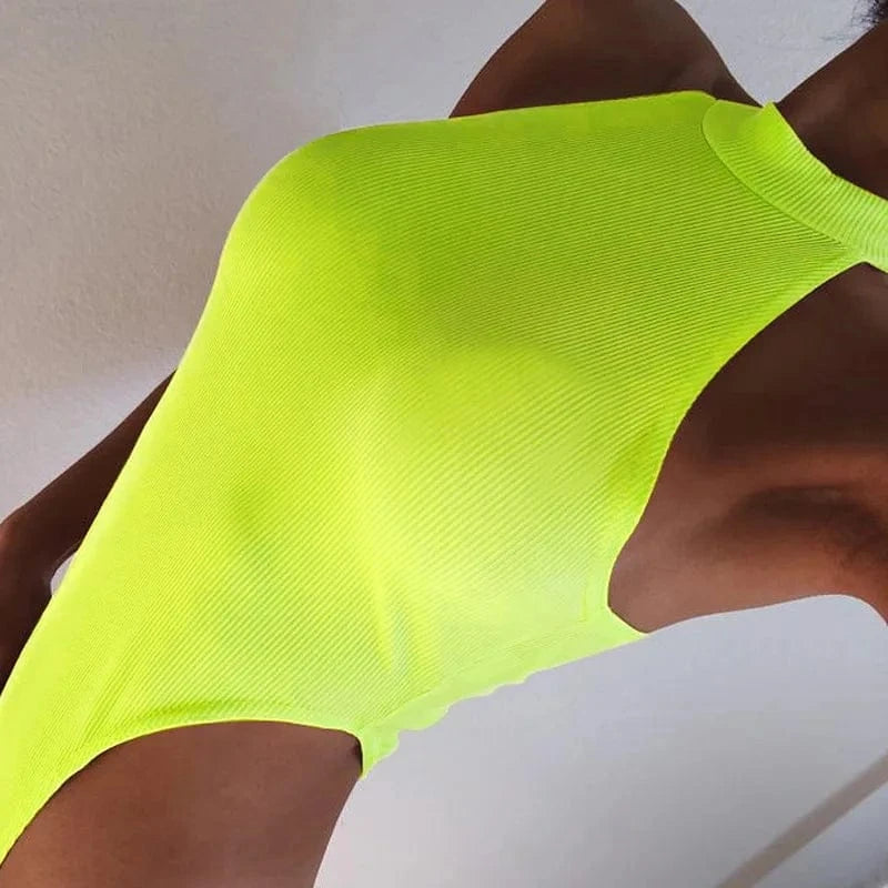 Sexy High Street Bodycon Neon Bodysuits Summer Colorful Sleevelss Backless Ftness Outfit Club Party Jumpsuit Combinaison Femme - A-1 Thread Vault