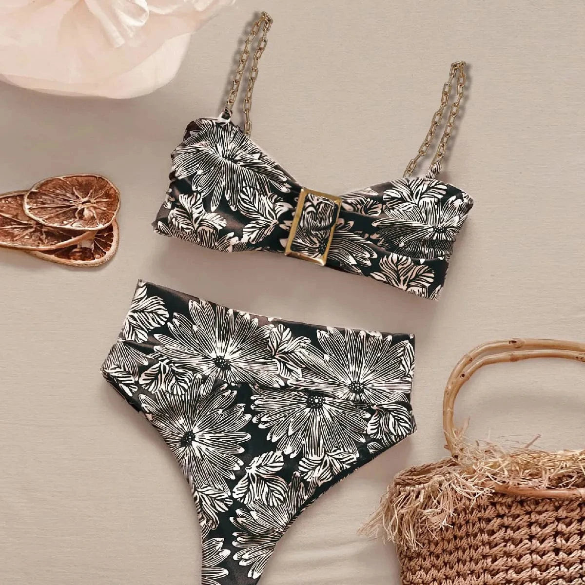 Sexy High Waist Ruffles Bikinis Bandeau Swimwear Women 2025 New Ribbed Women's Swimsuits Bathing Suit Solid Brazilian biquini - A-1 Thread Vault