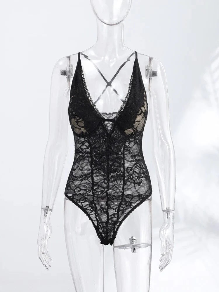 Sexy Lace Halter Bodysuits Women's Slim Sleeveless Waist-cinching Deep V-neck Suits 2026 New Ladies Spring Summer Solid Outwear - A-1 Thread Vault