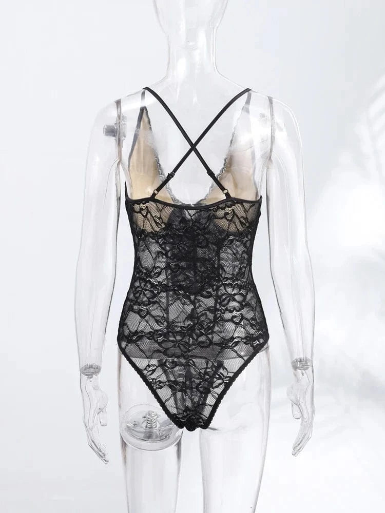 Sexy Lace Halter Bodysuits Women's Slim Sleeveless Waist-cinching Deep V-neck Suits 2026 New Ladies Spring Summer Solid Outwear - A-1 Thread Vault