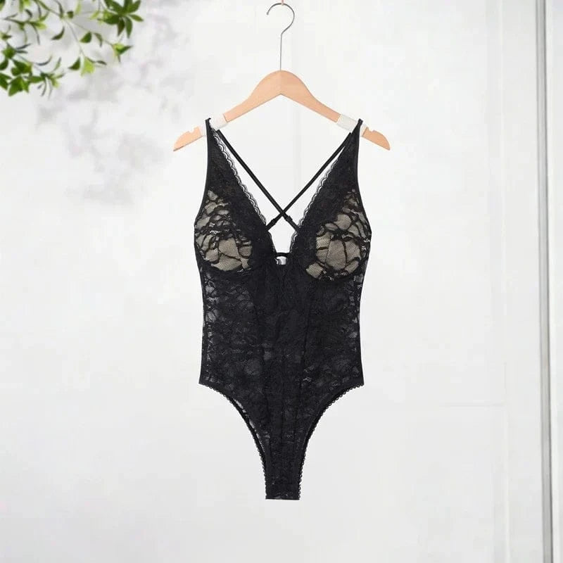 Sexy Lace Halter Bodysuits Women's Slim Sleeveless Waist-cinching Deep V-neck Suits 2026 New Ladies Spring Summer Solid Outwear - A-1 Thread Vault
