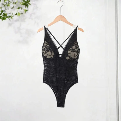Sexy Lace Halter Bodysuits Women's Slim Sleeveless Waist-cinching Deep V-neck Suits 2026 New Ladies Spring Summer Solid Outwear - A-1 Thread Vault