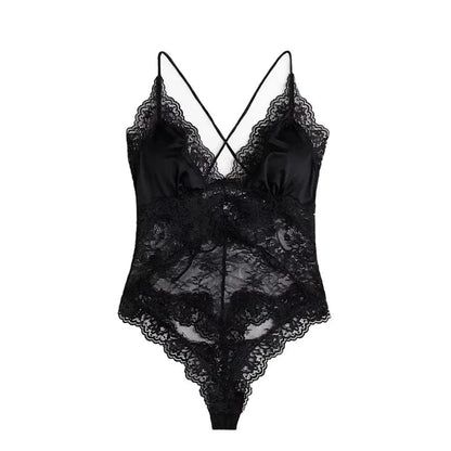 Sexy Lace Halter Bodysuits Women's Slim Sleeveless Waist-cinching Deep V-neck Suits 2026 New Ladies Spring Summer Solid Outwear - A-1 Thread Vault