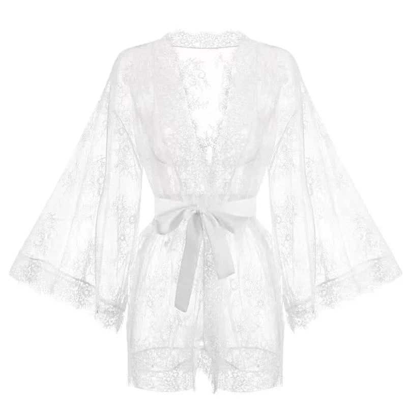 Sexy Lace Ladies Single Size Loose Black and White Bathrobes 264 - A-1 Thread Vault