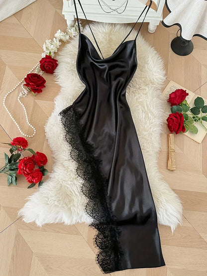 Sexy Lace Patchwork Pajamas Comfortable And Casual Long And Comfortable Women's Nightgown - A-1 Thread Vault