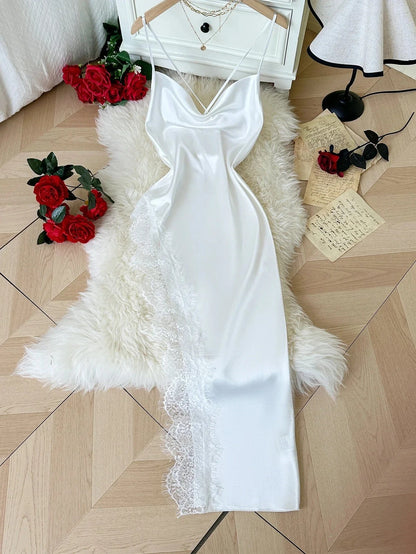 Sexy Lace Patchwork Pajamas Comfortable And Casual Long And Comfortable Women's Nightgown - A-1 Thread Vault