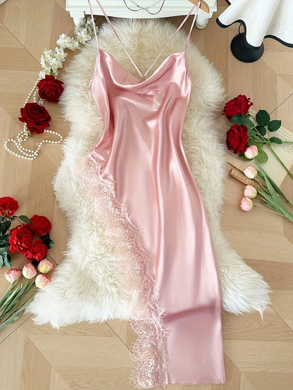 Sexy Lace Patchwork Pajamas Comfortable And Casual Long And Comfortable Women's Nightgown - A-1 Thread Vault