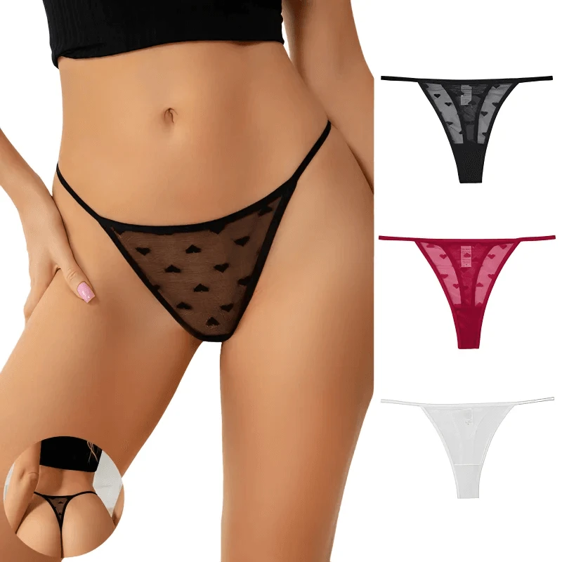 Sexy Lace Sheer Thong Panties Underwear Women'S Low Waist G-String T-Pants Lingerie Heart See Through Mesh Underpants - A-1 Thread Vault
