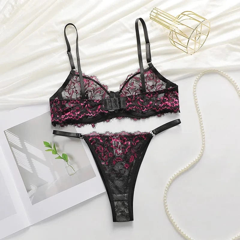 Sexy Lace Underwire Push Up Lingerie Contour Bra And Panty Sets For Women Gathering Chest Underwear Embroidery Bralette Set - A-1 Thread Vault