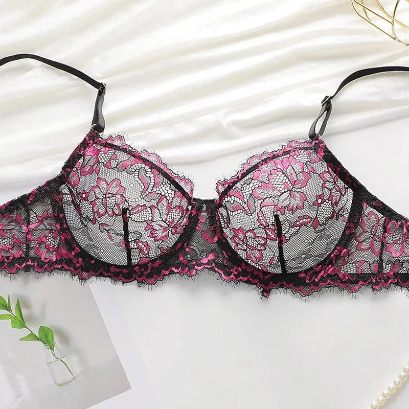 Sexy Lace Underwire Push Up Lingerie Contour Bra And Panty Sets For Women Gathering Chest Underwear Embroidery Bralette Set - A-1 Thread Vault
