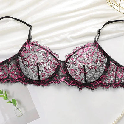 Sexy Lace Underwire Push Up Lingerie Contour Bra And Panty Sets For Women Gathering Chest Underwear Embroidery Bralette Set - A-1 Thread Vault