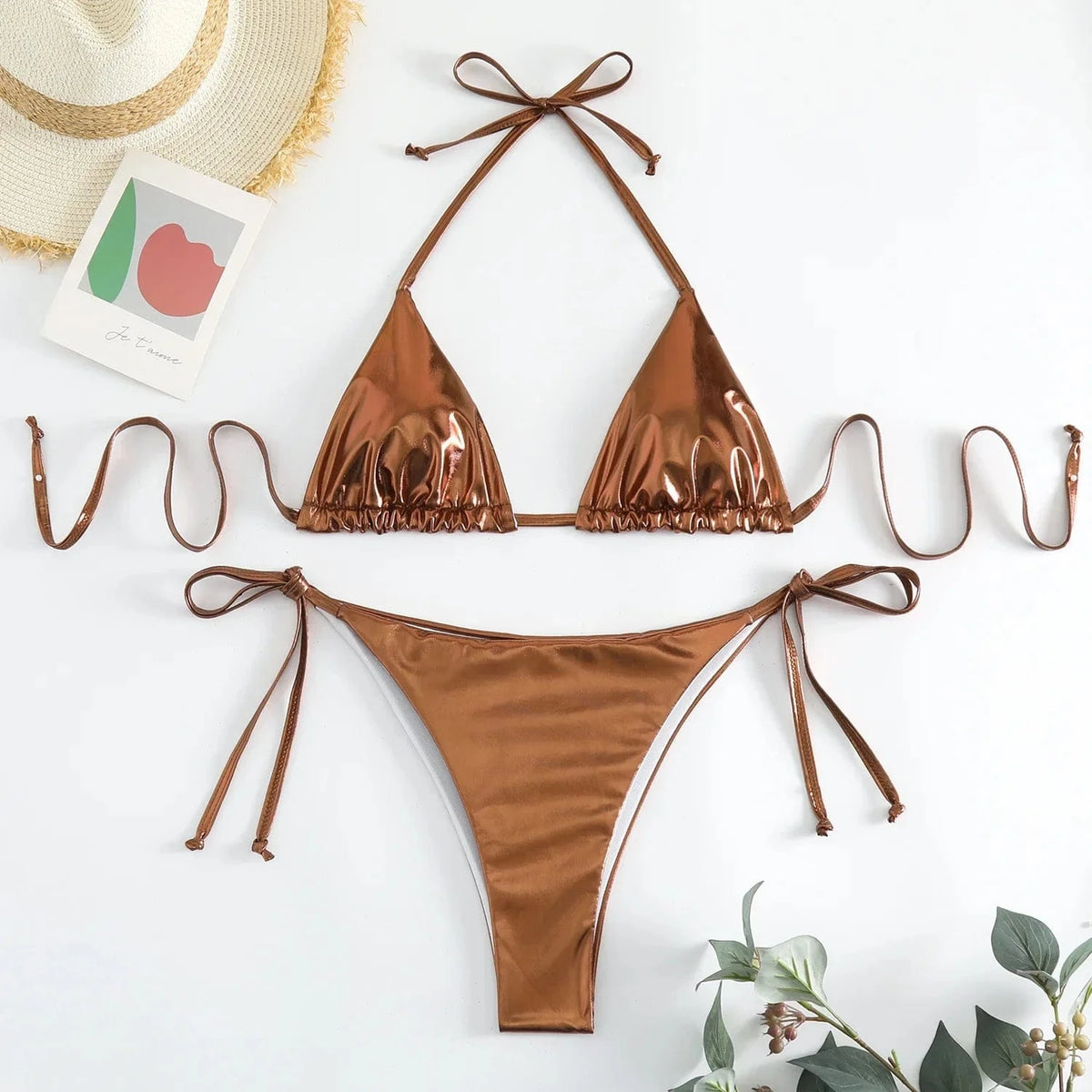 sexy metallic string halter micro mini bikini sets two pieces 2024 women thong swimsuit female bathing suit swimwear biquini - A-1 Thread Vault