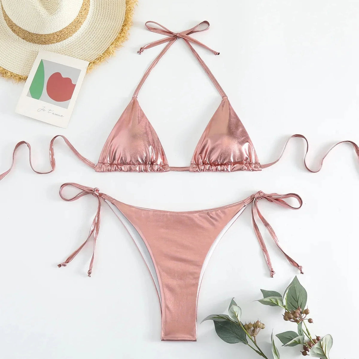 sexy metallic string halter micro mini bikini sets two pieces 2024 women thong swimsuit female bathing suit swimwear biquini - A-1 Thread Vault