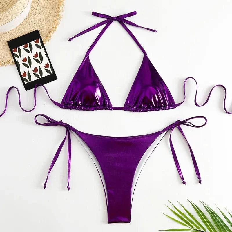 sexy metallic string halter micro mini bikini sets two pieces 2024 women thong swimsuit female bathing suit swimwear biquini - A-1 Thread Vault