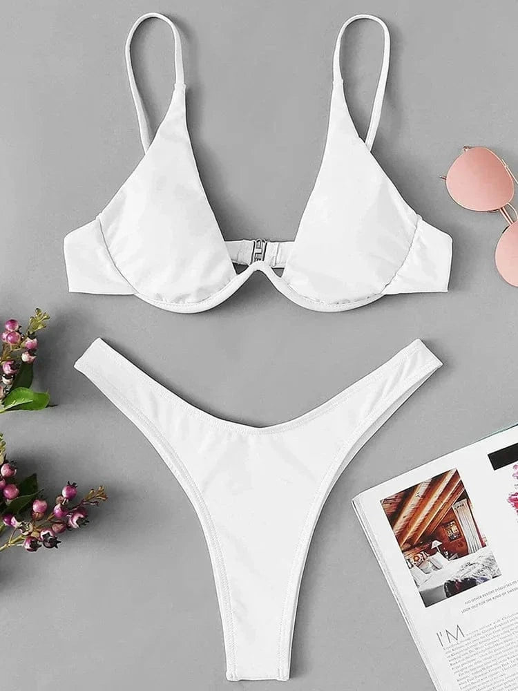 Sexy Neon V-bar Underwired Bikini 2025 Female Ribbed Swimsuit Women Thong Swimwear Two-pieces Bikini set Push up Bathing Suit - A-1 Thread Vault